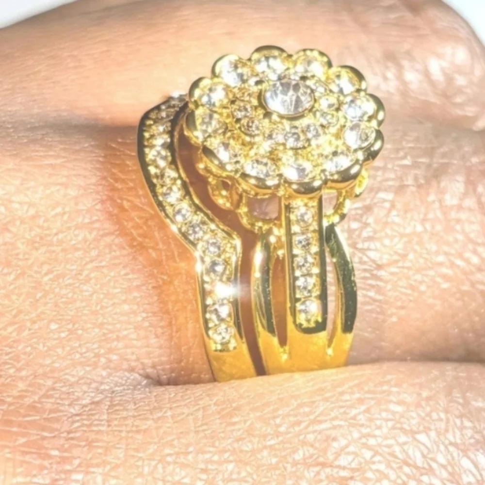 Womens 5ct Round Cut Lab Created Diamond Flower Shaped Wedding Ring Set Sz9